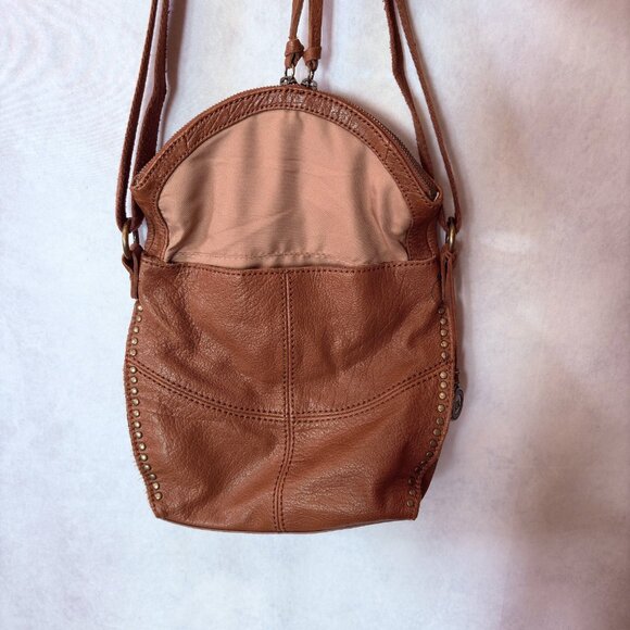 The Sak Flap Genuine Leather Crossbody Bag Purse Studded Brown - Picture 8 of 15